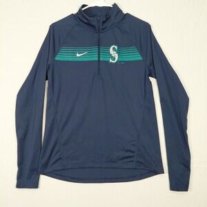 Nike Women Top Sz M Seattle Mariners Team Logo Quarter Zip Pullover Long Sleeve